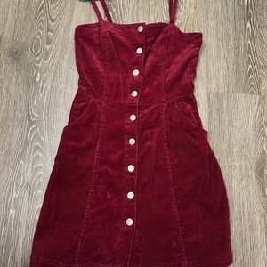 Burgundy corduroy button up dress